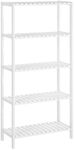 SONGMICS Bamboo Storage Shelf, 5-Tier Shelving Unit, Multifunctional, in The Entryway, Bathroom, Living Room, Balcony, Kitchen, 10.2 x 23.6 x 51.2 Inches, White UBCB35WT