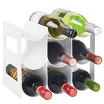 mDesign Wine Rack — Water and Wine Bottle Holder for Worktops, Pantries and Fridges — Wine Storage Rack with 3 Tiers and 9 Slots — White