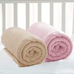 BSB HOME® Premium Plush Baby Blanket Wrapper for Girls & Boys| Toddler Blankets - Newborn Blanket, Soft & Lightweight, Crib & Stroller| 75x100 cm - Pack of 2 Pcs - Pink & Beige