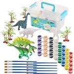 THE TWIDDLERS - 3D Dinosaur DIY Craft Kit with 5 Dinosaur Figurines, Complete Set Including 5 Paint Sets, 5 Brushes, and 5 Tree Accessories, Kids Gift Set Activity