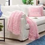 Chanasya 3-Piece Super Soft Shaggy Throw Blanket Pillow Cover Set - Chic Fuzzy Faux Fur Elegant Cozy Fleece Sherpa Throw (50"x65") & Two Throw Pillow Covers (18"x 18")- For Bed Couch Chair Sofa - Pink