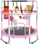 60" Trampoline for Kids, Indoor Outdoor Trampoline with Adjustable Gymnastics Bars, Toddle Trampoline with Safety Enclosure Net Basketball Hoop Hammock Boxing Bag for Boys Girls (Pink, 60")