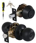 Lanwandeng All Keyed Same Entry Knobs&Single Cylinder Deadbolt Combo Set for Exterior Front Doors, Matte Black Finish Entry Door Lock with Same Keys