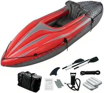 Nuwani 9 ft Inflatable Kayak, 1-Person Foldable Fishing Boat, 220 lb Capacity, Includes Aluminum Oars, High Output Pump, Adjustable Seat, Removable Fin, Cargo Net for Adults, Lakes & Rivers
