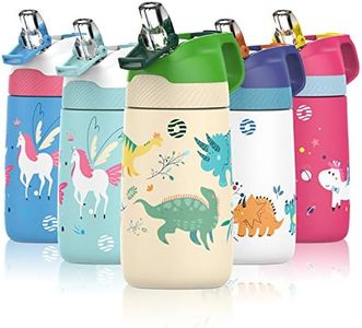 FEIJIAN Kids Stainless Steel Water Bottles with Straw, 12 oz Leak Proof Insulated Water Bottle Double Wall, Keep Drinks Hot Cold Toddler Thermos with Handle BPA-Free for School