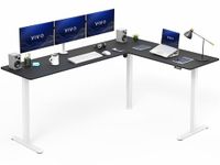 VIVO Corner Standing Desk, 84 x 63 inch Reversible L-Shaped Workstation, Electric Height Adjustment, Home, Office, and Reception Rooms, Black Table Top White Frame, DESK-E3CTWB-84