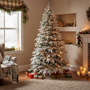 8ft Lapland Fir Flocked Christmas Tree – Snowy Artificial Holiday Decor