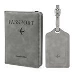 ILIYAH Passport Holder Luggage Tag Set-Family Travel Wallet, RFID Leather Passport Cover UK,Luggage Tags for Suitcases, British Travel Tags Kids(Grey)