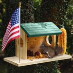 Lifavor Squirrel Feeder for Outside with Roof, Wooden Squirrel Corn Holder, Enlarged Squirrel Picnic Feeding Station Box, Easy to Assemble and Fill, Garden Decor