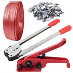 NEWANRAN Packaging Strapping Straps Kit - Pallet Banding Strapping Kit Heavy Duty, Banding Tool with Tensioner Sealer Tool & 500 Ft Lenght Poly Strapping Tie Down Straps, Red