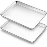 Baking Tray Set of 2, Bastwe Stainless Steel Oven Trays, Rectangle Baking Sheets Pans Perfect for Cooking Serving, Non Toxic & Rust Free, Mirror Finished & Dishwasher Safe(12 x 10 x 1 inch)