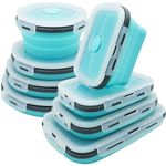 Lunememo 8 Pack Collapsible Silicone Food Storage Containers with Lids, Freezer & Dishwasher Safe, Foldable Lunch Box for Camper, Leftovers, Snacks, Meals, Blue