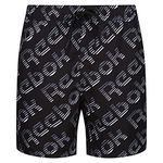 Reebok Mens Swim Trunks in Allover Black & White Branded Print, Polyester Quick Dry Adult Shorts with Elasticated Waistband