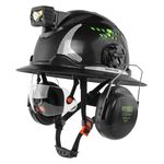 GREEN DEVIL Matrix Full Brim Hard Hat with Ear Muffs and Headlight Vented Construction Safety Helmet OSHA Approved Cascos De Construccion Work Hardhat for Men&Women (Black with Headlight)