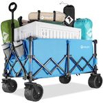 VILLEY Camping Trolley, Extended Collapsible Trolley Cart, Heavy-Duty Wagon Cart Loadable up to 150KG, All-Terrain Beach Wheels Wagon with Brakes for Outdoor Picnic Garden Beach Shopping | Blue