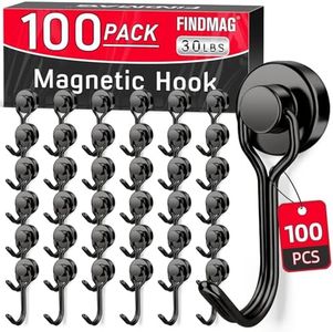 FINDMAG 100 Pack Swivel Swing Magnetic Hooks, 30LBS Powerful Magnetic Hook Neodymium Magnet Hook for Hanging, Perfect for Refrigerators, Oven Mitts, Office, Bathroom, Towel, Office, Garage(Black)