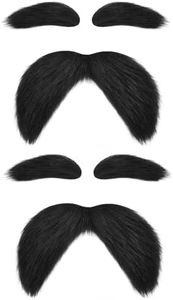 AONSOULE 2 Packs of Black Fake Mustaches and Eyebrows, Funny Costume Accessories, Self-Adhesive Mustache for Cosplay, Halloween, World Book Day, Fancy Dress Parties, Festivals