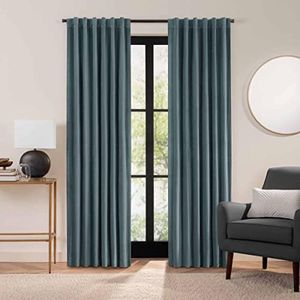 Eclipse Luxury Cotton Velvet 100% Blackout Rod Pocket Back Tab 96" x 50" Curtain Window Panel in Mineral Blue