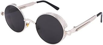 FEISEDY Retro Gothic Steampunk Sunglasses Round Metal Frame Punk Circle Inspired Shade Men B1857