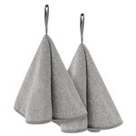 VIVOTE Hand Towels with Loop Super Soft Absorbent Microfibre Hand Towel Quick-Drying Carbon Fibre Round Kitchen Hand Towels, Hanging Hand Towels for Bathroom (Grey, 2pack 50 * 50cm).