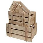 BELLE VOUS Wooden Storage Crates with Handles (Set of 3) - Rustic Small, Medium & Large Size Decorative Wood Crate - Natural Unfinished Home Basket Display Box