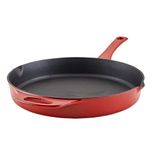 Rachael Ray Nitro Cast Iron Frying Pan/Skillet with Helper Handle and Pour Spouts, 12 Inch, Red