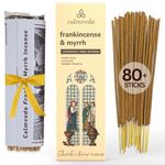 Calmveda Church Frankincense and Myrrh Incense - 80 Sticks, Charcoal Free, Made from Upcycled Flowers | Spiritual Healing Sticks