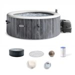 INTEX 28439EH PureSpa Greywood Deluxe Spa Set: Includes Energy Efficient Spa Cover - 140 Bubble Jets - Round Design - 4 Person Capacity - 77" x 28"