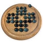 30cm Diameter DARK WOOD SOLITAIRE BOARD GAME with Midnight Blue Glass Marbles | |classic wooden solitaire game | strategy board game | family board game | games for one | board games