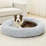 ZEXSAZONE Round Donut Pet Bed for Cats and Puppies Dogs, Cozy and Plush, Raised Bedside Support, Both Sides Use Like 2 in One, Washable, Sizes for Small, Medium, and Large Pets. (Medium, Grey)