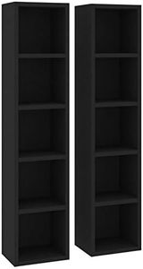 Tidyard Estantería CDs 2 uds Estantería de Pared Estantes Decoración con 5 Compartimentos Negro Aglomerado 21x16x93,5 cm