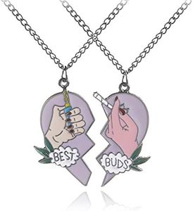 OUXUN Necklace for Best Buds Friends 2 Pcs Set Teen Girls BFF Chic Heart Split Cigarette Lighter Design Matching Pendant Necklaces Friendship Jewelry Birthday Gifts for Best Friend (Purple(1pairs))