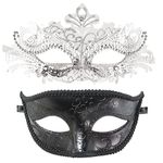 Coddsmz Couple Masquerade Mask Set Venetian Party Mask Mardi Gras Mask Halloween Costume Mask Fancy Dress Mask for Women Men, Black+white