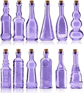 BULK PARADISE Small Purple Vintage Glass Bottles with Corks, Bud Vases, Decorative, Potion, Assorted Design Set of 12 pcs, 4.6 Inch Tall (11.43cm), 1.4 Inch Wide (3.56cm)