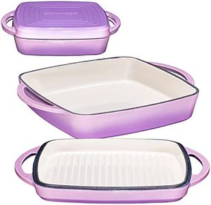 Bruntmor 2-in-1 Square Enamel Cast Iron Dutch Oven Baking Pan With Handles | Purple Baking Pans Set With Cast Iron Skillet, Enamel All-in-One Cookware Set | Braising Pan For Casserole Dish with lid.