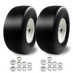 2Pcs 13x5.00-6 Flat Free Tire and Wheel for Lawn Mowers & Zero Turn Mowers, with 3/4" & 5/8" Grease Bushing and 3.25"-5.9" Centered Hub,Solution for Commercial Grade Lawns, and Garden Turf（13x5-6）