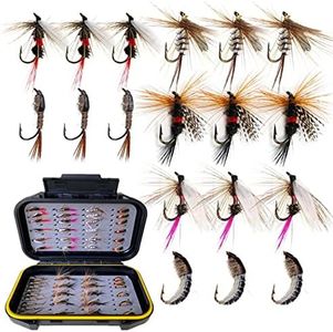 Fly Fishing Flies Kit, 50/114Pcs Handmade Fly Fishing Gear with Dry/Wet Flies, Streamers, Fly Assortment Trout Bass Fishing with Fly Box (50Pcs/Set-6 Mixed Styles)