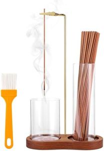 2 in 1 Incense Holder for Sticks with Glass Ash Catcher, Upside Down Anti-Ash Incense Stick Burner, Modern Vertical Incense Holder for Yoga, Spa, Meditation and Home Decor Reddish Brown