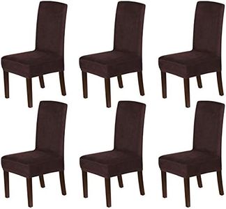 H.VERSAILTEX Velvet Dining Chair Covers Stretch Chair Covers for Dining Room Set of 6 Parson Chair Slipcovers Chair Protectors Covers Dining, Soft Thick Solid Velvet Fabric Washable, Brown
