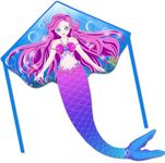 HONBO Large Mermaid Kite for kids & adults, Easy to Fly Delta Kite,Beginner kite for girls &boys, Beginner kite for kids age 4-8(pink)