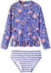 LIBREDGE Girls Rash Guard 2-Piece Swimsuit Set Long Sleeve Bathing Suits with UPF 50+ Sun Protection 4-3T Purple