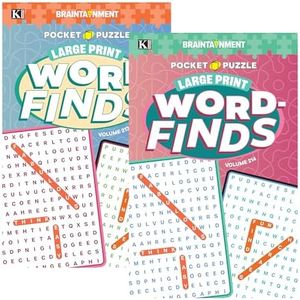 Kappa Pocket Puzzle Large Print - 8" x 5" Digest Size 2 Titles, Word Search Find Books for Adults Teens, Training Learning With Game, 2-Pack
