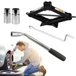 Car Tyre Changing Tools Kit Universal Scissor Jack 2 Ton Scissor Wind Up Jack & Telescoping Lug Wrench Set Wheel Brace Wrench Universal Standard Sockets 17&19mm/21&23mm