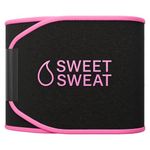 Sports Research® Sweet Sweat Waist Trimmer - Premium Sweat Enhancing Fitness Belt for Women & Men - 5 Adjustable Sizes - Pink Logo (Medium)