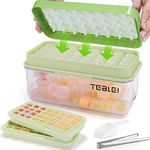 TEBLEI Ice Cube Tray with Lid and Bin, 64 Pcs Mini Ice Cube Trays with Scoop and Tongs, Ice Maker for Small Freezer, Kitchen Gadgets and Apartment Essentials, Easy-Release & Stackable