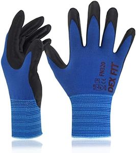 DEX FIT Premium Nylon Work Gloves FN320 - Firm Nitrile Grip, 3D-Comfort Stretchy Fit, Thin & Lightweight, Protective & Durable, Breathable, Machine Washable; Blue 9 (L) 3 Pairs