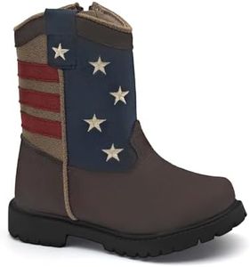 prechentty Toddler Little Big Boys Girls Cowboy Boots Kids Western Round Toe Riding Wide Mid Calf Boots Mid Dark Brown Size4