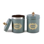 Elan Stainless Steel Round Chai Cheeni Canisters(Set of 2, 500 ml) (Moss Green)