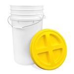 7 Gallon White Bucket with Yellow Gamma Screw on Lid, Food Grade Storage, Premium HPDE Plastic, BPA Free, Durable 90 Mil All Purpose Pail, Made in USA (1 Count)