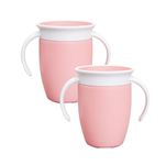 Munchkin Miracle 360 6+ Month 7oz Baby Sippy Cups (2-Pack), Free Flow Beaker for Toddlers, Trainer Cup, BPA-Free, Spill-Free, Dishwasher-Safe Baby Water Bottle with Easy-Grip Handles, Pink/Pink